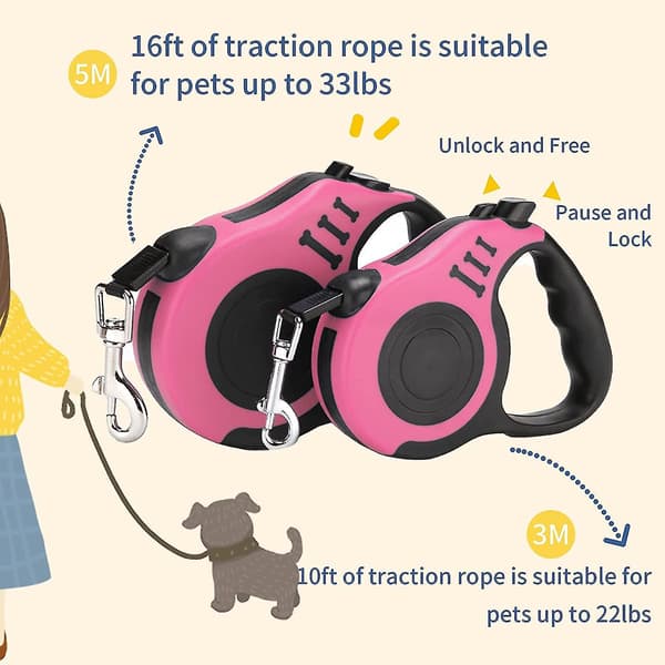 Retractable Dog Leash, Dog Walking Leash with Non-Slip Handle, Strong Nylon Tape, Tangle-Free