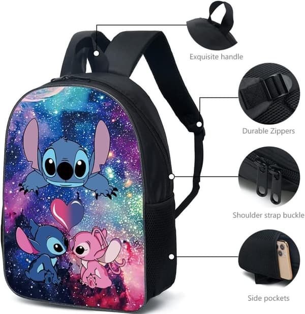 3-delad Stitch studentryggsäck med lunchväska och pennfodral M001