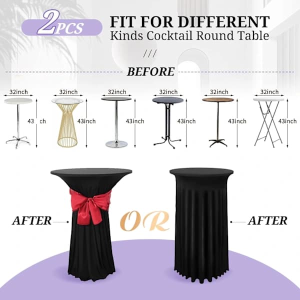 2-pack Black Tall Table Cover for 80x110cm Standing Table, Spandex Stretch Skirt[JUN]