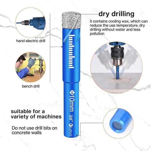Diamond Drill Bit Set for Porcelain Tile Stoneware Glass Granite 5 6 8 10 12 mm with 6 mm Metal Tile Drill Bit