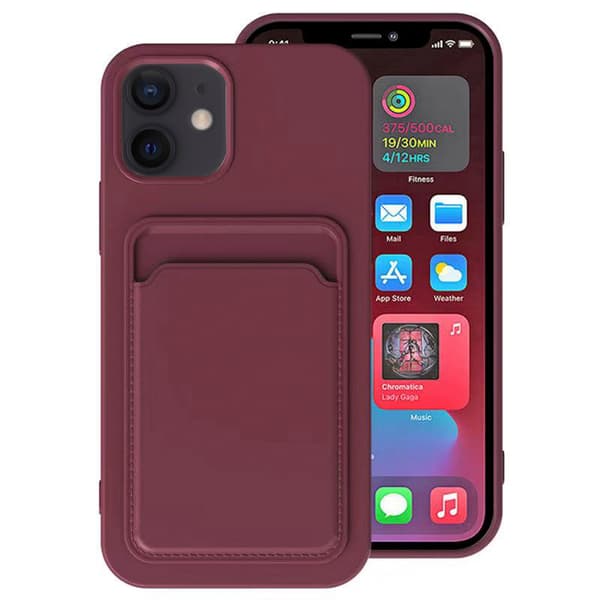 iPhone 12 Mini - Case with Card Holder Wine Red Vinröd