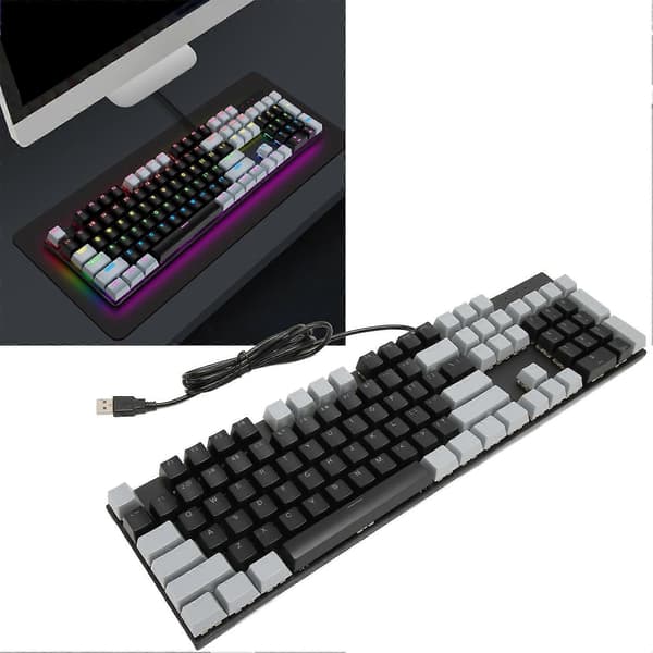 Full Size Mechanical Keyboard, 104 Keys, USB Wired Gaming Keyboard with Numeric Keypad, Red Switch for Windows, Black Grey