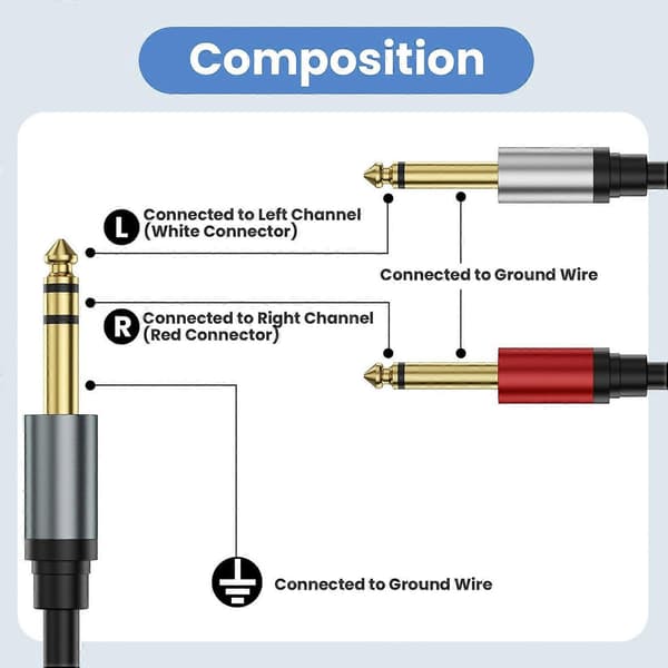 3 m 1/4 tommer TRS Stereo Y-splitterkabel 6,35 mm han til dobbelt 6,35 mm han TS Mono lydkabel