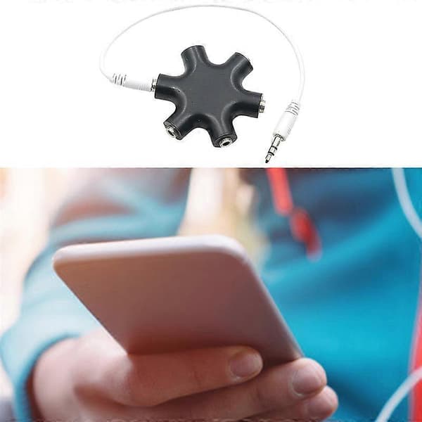 Mini Bærbar 1 til 5 3.5mm Plugg Stereo Lyd Hodetelefon Splitter Adapter for Telefon