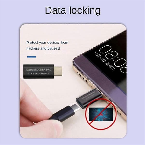 4 stk. USB-datablokker og USB-C-datablokker beskytter mot juice-jacking Støtter sikker hurtiglading Stopper datatyveri