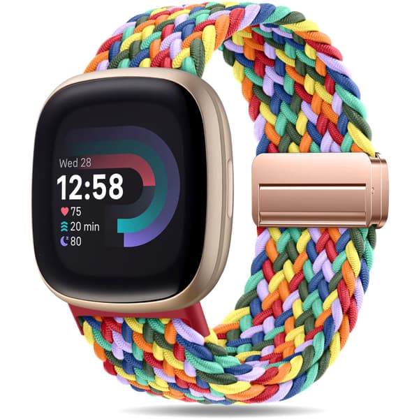 Elastic Braided Loop Band for Fitbit Versa 3/4 – Magnetic Clasp Sport Watch Band 6-Pack Unisex