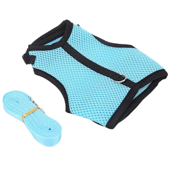 Adjustable Mini Harness and Leash Set for Rabbits and Guinea Pigs - Light Blue Mesh