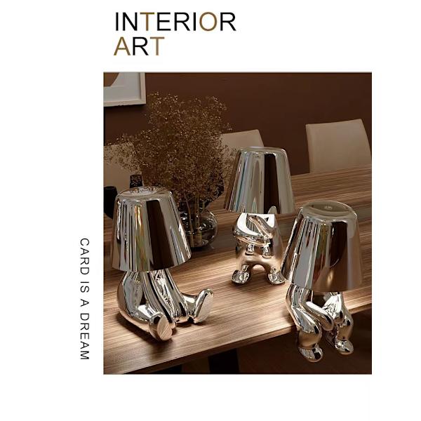 Touch Function Bedside Lamp Gold Thinker Lamp Desk Lamp Cordless Rechargeable Portable Decorative Night Light Silver