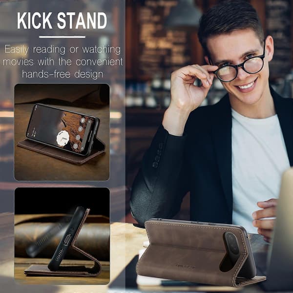 CaseMe 013 Multifunksjonelt Horisontalt Flip-skinntelefondeksel [DB] Kaffe For Google Pixel 9 / 9 Pro Coffee For Google Pixel 9 / 9 Pro