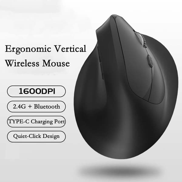 Ergonomisk vertikal trådbunden mus – Tysta klick, handledsstöd, justerbar DPI, grå Grey