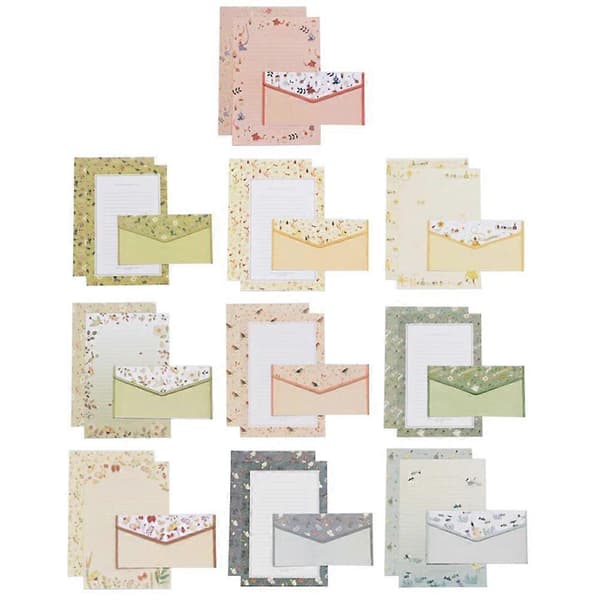 10 Set A5 Envelopes and Letter Paper with Floral Pattern, Beautiful Stationery Set (Mixed Pattern 30 Pcs Envelopes and 60 Pcs Paper)