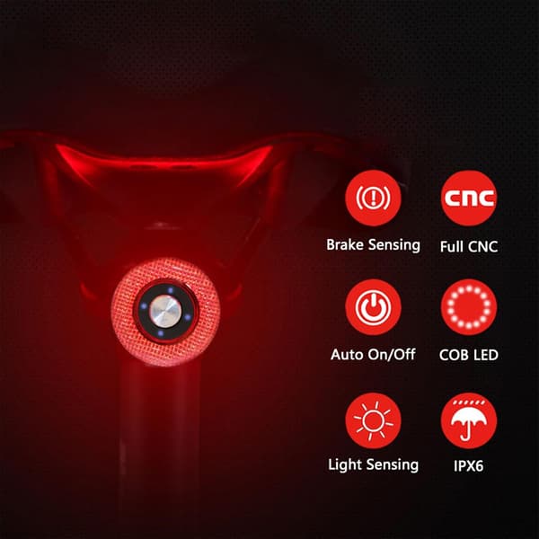USB-genopladelig cykelbaglygte med smart bremsesensor og høj synlighed -FX-