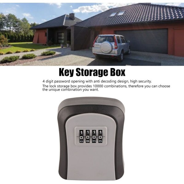 ABS Wall Mounted Combination Lock Box, 4-Digit Waterproof Key Storage Lock with 5 Key Capacity Grey