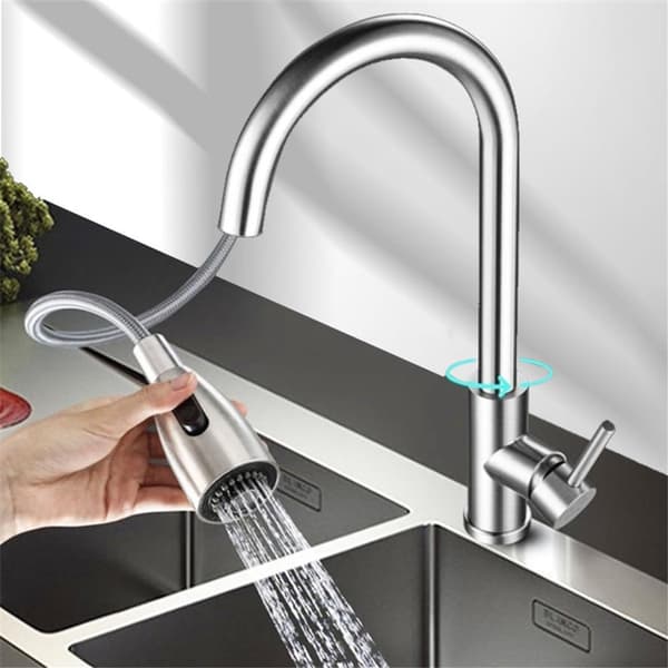 Install a flexible kitchen faucet - pull-out faucet - hot and cold white kitchen faucet - spring faucet with spray