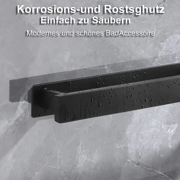 Håndklædeholder uden boring, sort håndklædeholder badeværelse gæstehåndklædeholder vægmontering rustfrit stål mat håndklædeholder (41cm)