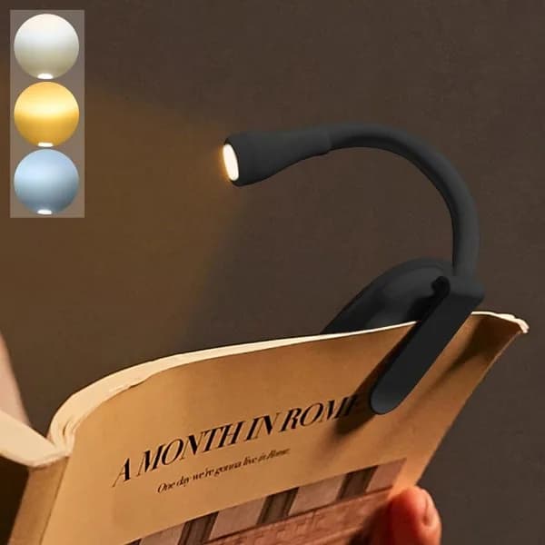 Book light, rechargeable clip-on reading light, adjustable brightness