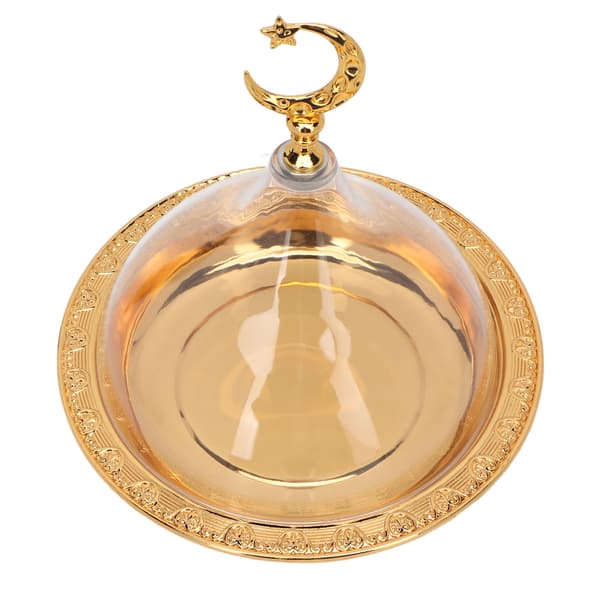Serving Platter with Dome Golden Embossed Pattern Stainless Steel Acrylic Serving Platter with Dome for Party Cafe