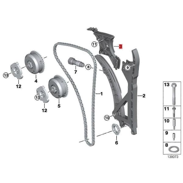 Motortimingsystem Timing Guide Rail Timingkjedeplate 11317516093 for E93 E90 E89 E82 E71 E61 E6