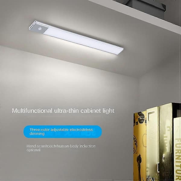 40 cm ultratynne LED-lys Skapbelysning Bevegelsessensor Nattlys USB Oppladbart For Kjøkken