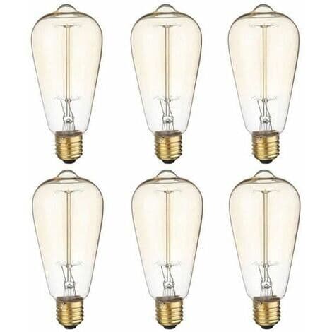 6x E27 60W Edison Pære 220V ST64 Retro 64mm x 140mm-FA7-