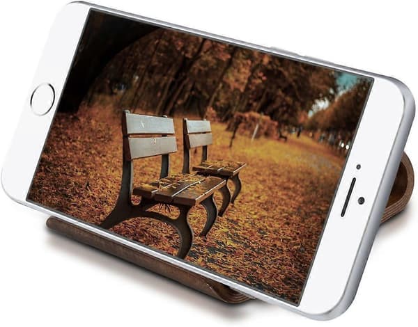 Trætelefonholder - Universal smartphone- og tablet-holder i birk, træstativ (valnøddetræ, mørkebrun)