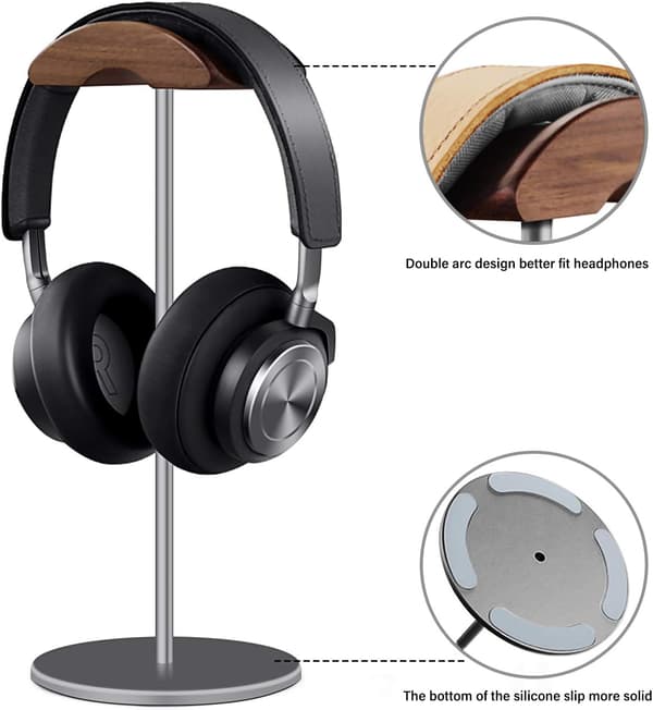 Headphone Stand Walnut Wood & Aluminum Headset Stand Natural Walnut