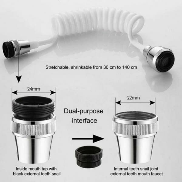 Vattenbesparande kranförlängare, universell 360° roterande stänksäker kranslangdiffusor, förlängningsbart flexibelt kranmunstycke för kök och badrum