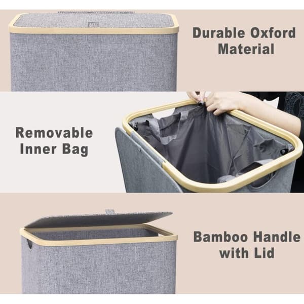 100L Laundry Basket with Lid Laundry Hamper with Handles Dirty Clothes Hamper, Large Foldable Laundry Basket with Inner Bag