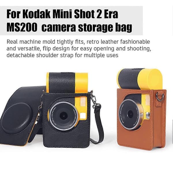 For Kodak MS200 Camera Bag Black - PU Protective Case Shoulder Strap Brown Brown