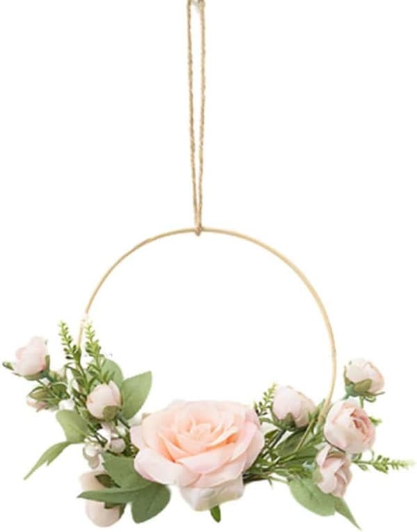 Golden Wreath with Flowers, 19 cm Artificial Wall Decoration