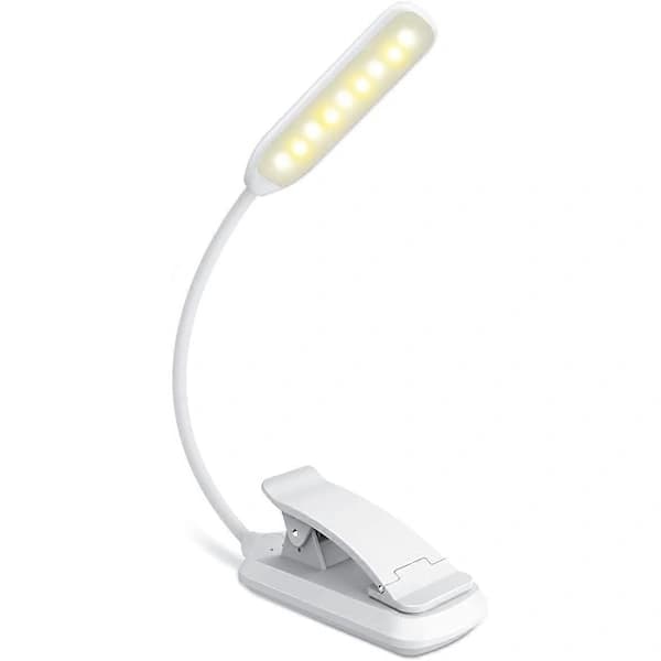 9 LED Leselys, Oppladbar Boklampe med 3 Lysmoduser (Kaldhvit/Varmgul) hvit