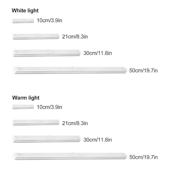 10CM Dimmable LED Cabinet Light with Motion Sensor - Silver, Rechargeable white 30cm white 30cm