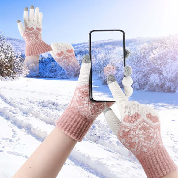 Direkte touchscreen-handsker til kvinder - Dame vinter termiske handsker strikkede varme snehandsker til kvinder damer udendørs telefon løb sms Pink