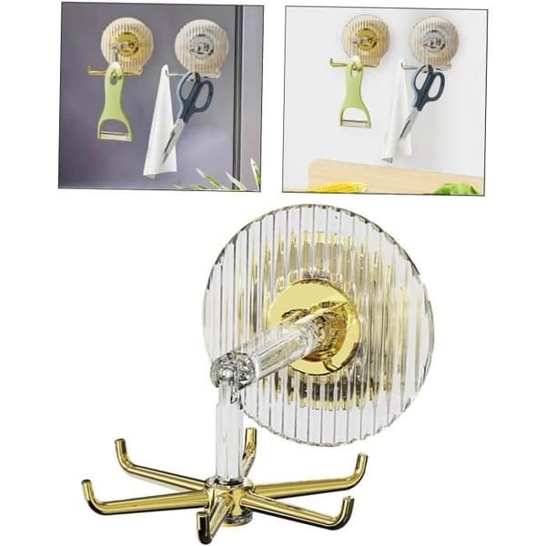 Gold Kitchen Utensil Holder - Modern Light 360° Rotating Wall Hooks for Home Bathroom