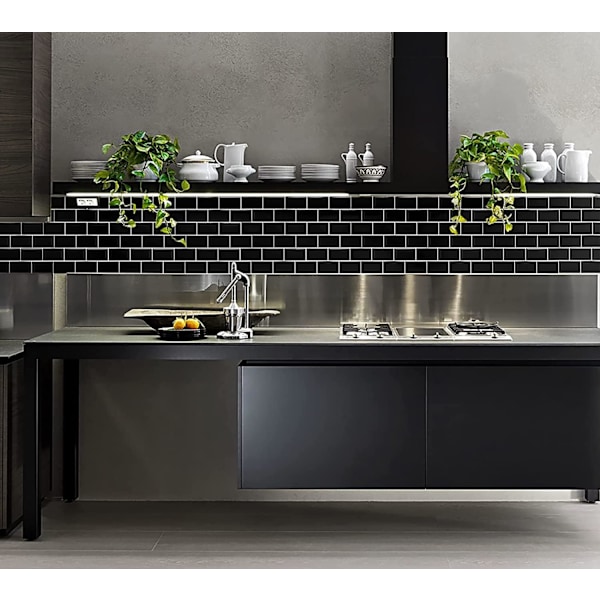 Peel and Stick Tile Backsplash for Kitchen Wall, 10-Sheet Black Subway Kitchen Backsplash Tile (12\"×12\")