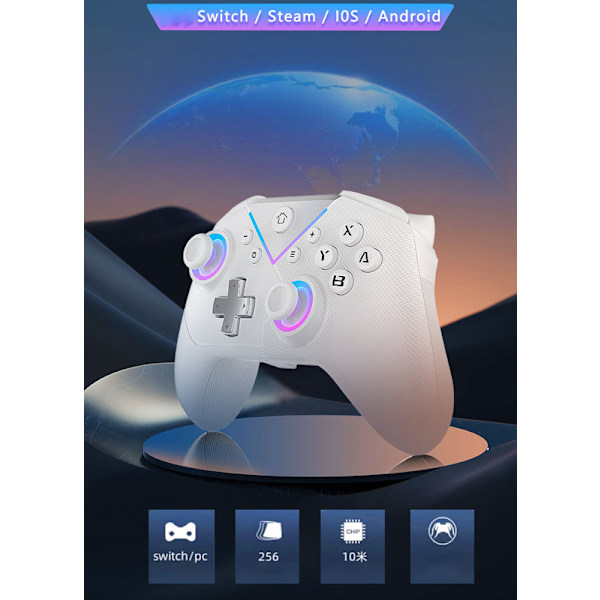 Privat modell SWITCH trådlös Bluetooth spelkontroll, switch sexaxlig med väckning och makroprogrammering Colorful White
