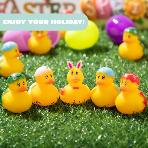 12 påskägg fyllda med gummiänder, ljusa färgglada påskägg fyllda med olika gula ankor för roliga lekar axe duck