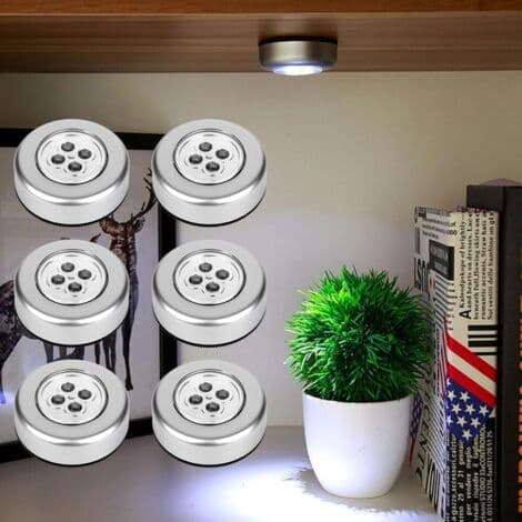 LED-spotlights for additional lighting, 6-pack battery-operated self-adhesive LED spotlights, stick-on lights, for kitchen, stairs and li[DB]
