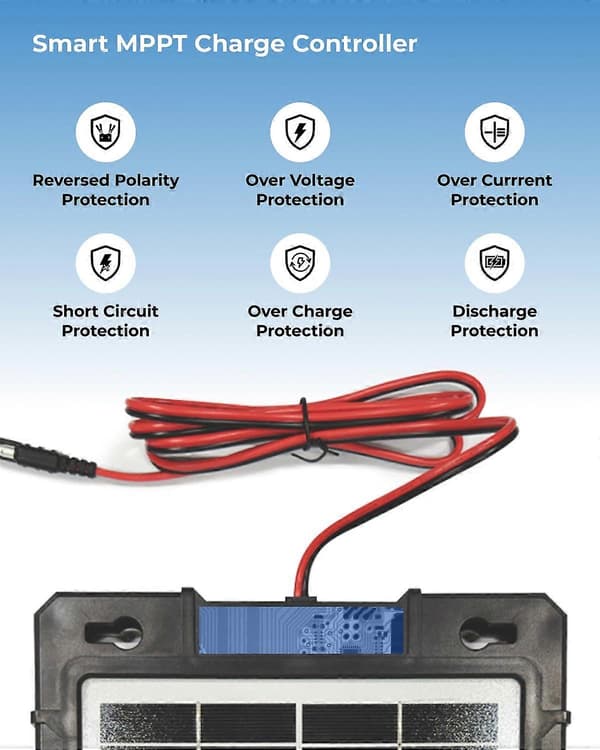 12V solcelleoplader med MPPT-controller, vandtæt 10W vedligeholdelsesoplader til bil, autocamper, båd, motorcykel