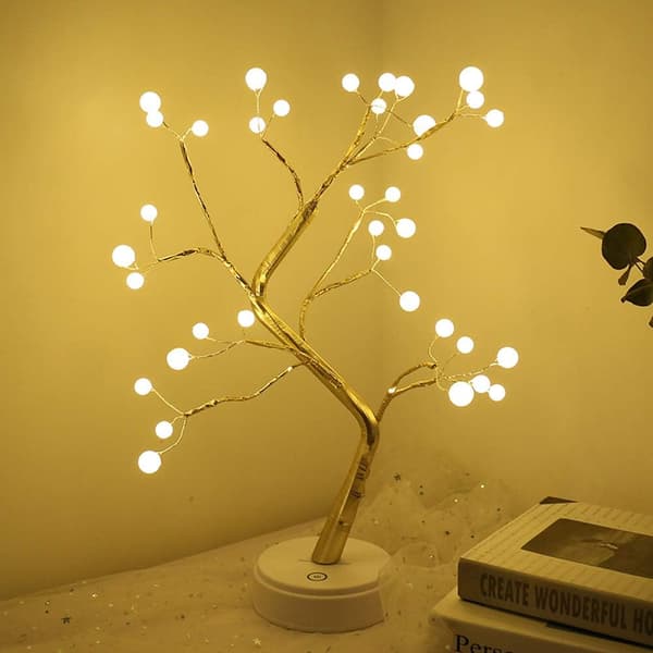 Trelampe LED Lys Tre Romdekorasjon Innendørs Dekorative Lys for Fest, Bryllup, Jul (Perletre-lampe)