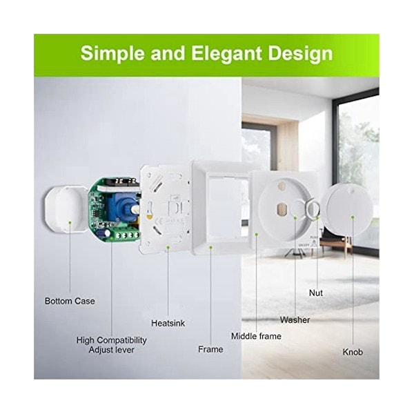 LED-dimmer, infälld dimmer för dimbara LED- och halogenlampor, 5-300 W dimmerbrytare LED, fasregleringsdimmer