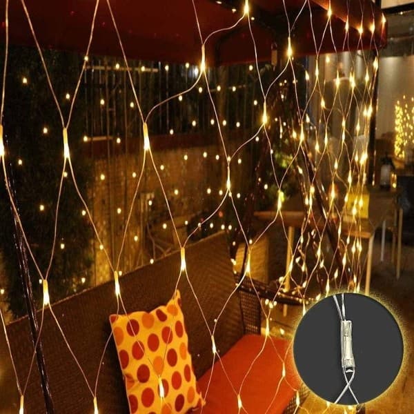 2m*2m (144 lamper) - plug-in model, 144 LED-lamper, netlysgardin, lyskæde, varm, varm hvid