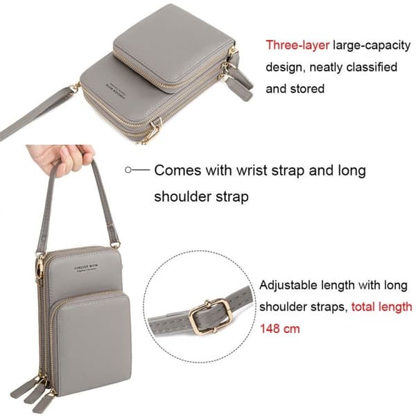 SJ617 Multifunctional Touch Screen Cell Phone Bag Shoulder Bag (Rose Red)