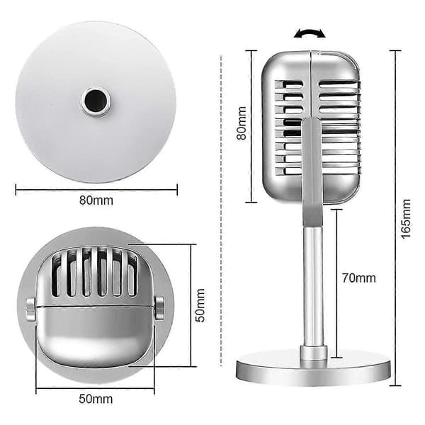 Klassisk Retro Dynamisk Vokalmikrofon Vintage Mic Universal Stativ til Liveoptræden Karaoke Studieoptagelse Sølv