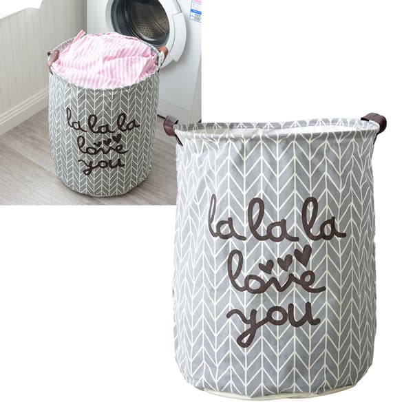 Laundry Basket Cotton Linen Foldable Round Storage Bag for Dirty Clothes Foldable Laundry Hamper for Home Dorm Grey