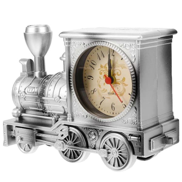 Train Shaped Alarm Clock, Creative Desktop Ornaments for Bedroom and Living Room (Silver)