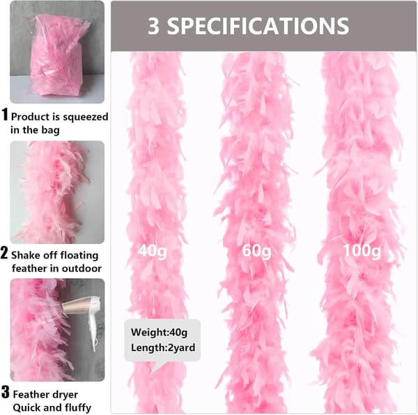 Fjerboa, 40g håndværksmateriale, bryllupsfest Halloween-dekoration (Pink)