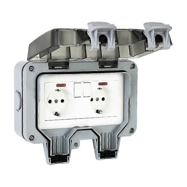 Waterproof Outdoor Socket with Switch, Waterproof Junction Box, Double Wall Outdoor Socket for Kitchen, Bathroom, (1 Piece, Grey)