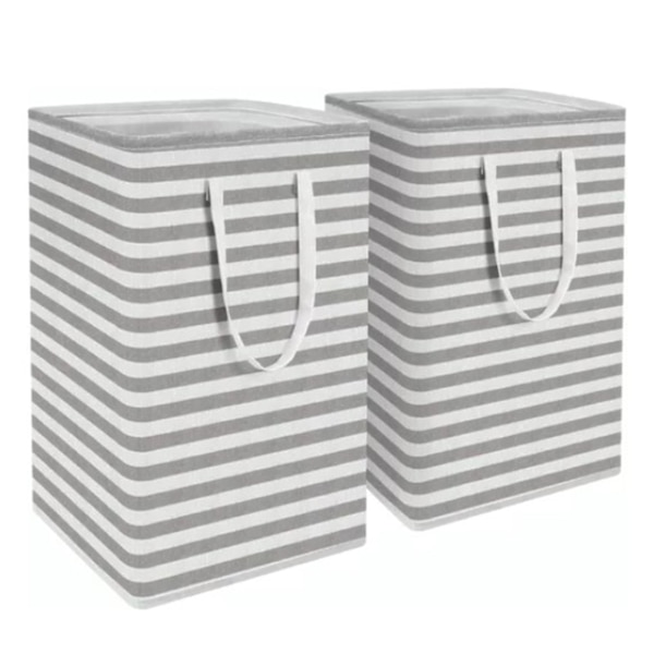 2 pcs Laundry Basket Reinforced Long Handle Precise Stitching Foldable Fabric Baskets for Home