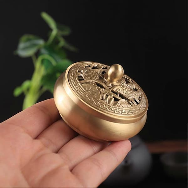 Incense Burner with Lid, Engraved, Electroplated, Decorative Double Fish Pattern, Incense Holder, Home Decor